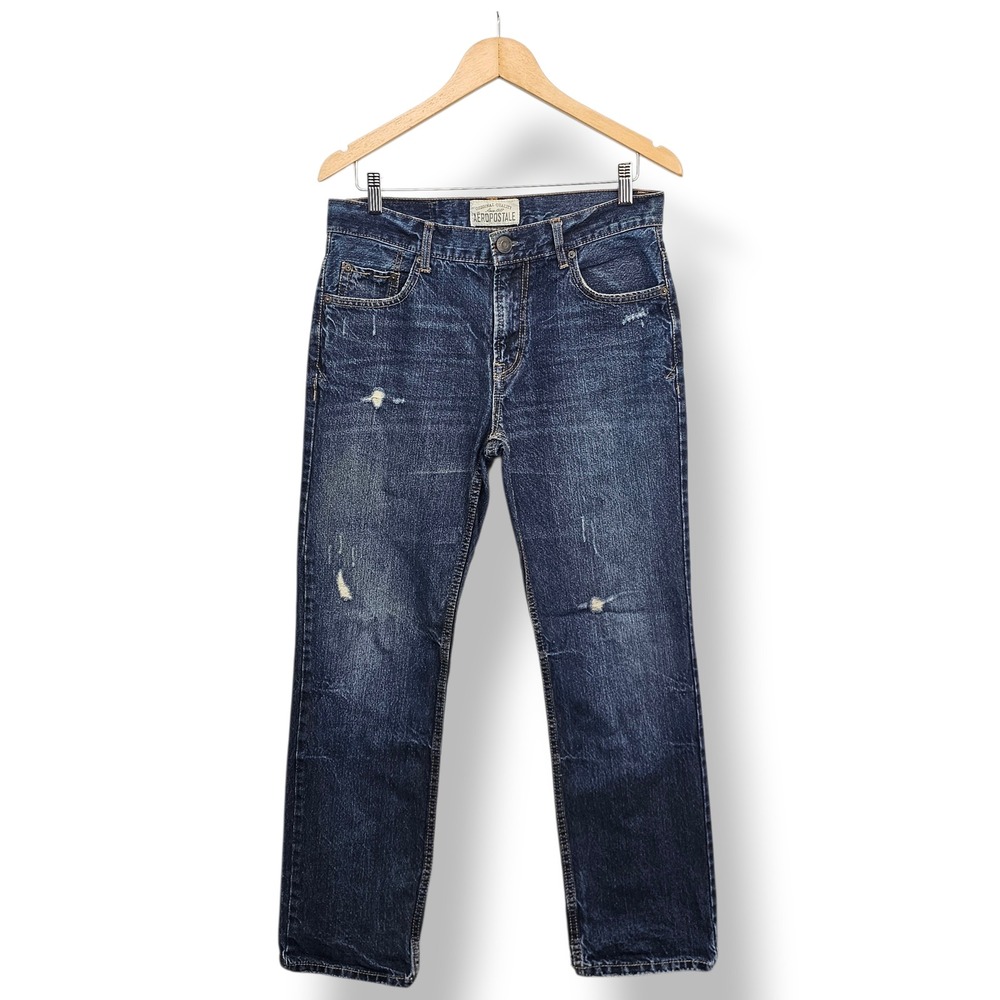 Aeropostale Mens Essex Straight Leg Jeans Medium Wash Distressed Size 30x30